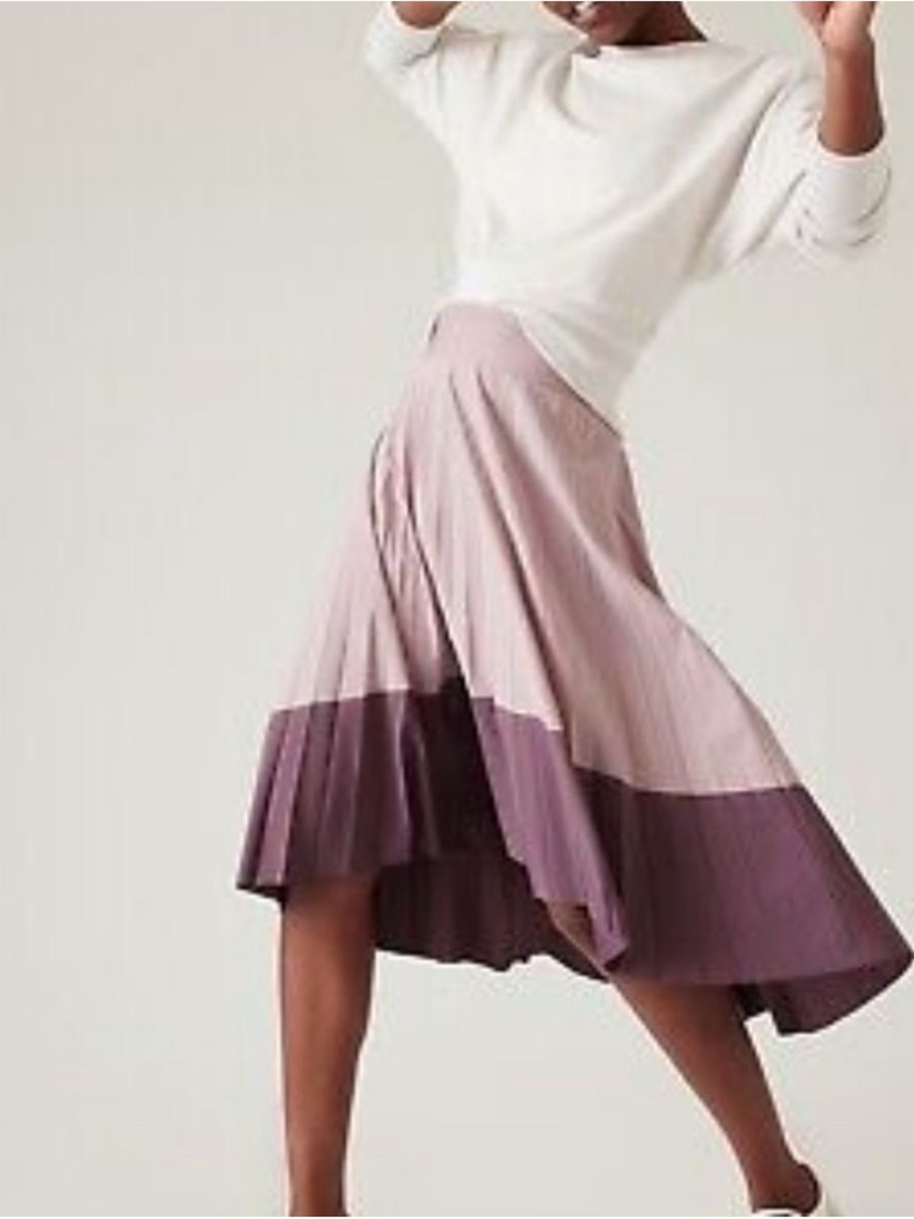 NWT Athleta Pleated Two-Tone Midi Skirt in Mauve and Plum